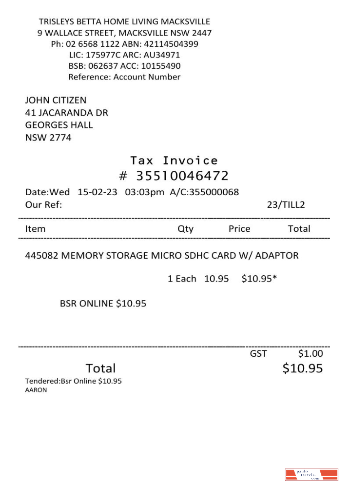 USA Trisleys Betta Home tax invoice Word and PDF template PSD template